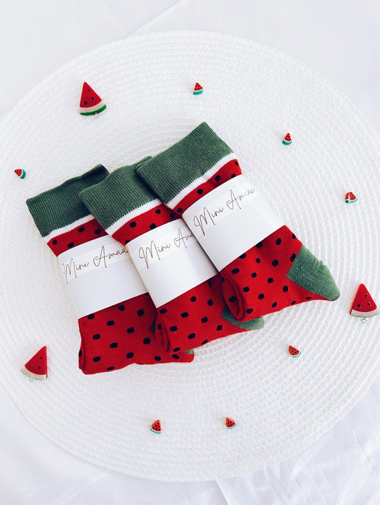 Watermelon pattern solidarity cotton socks