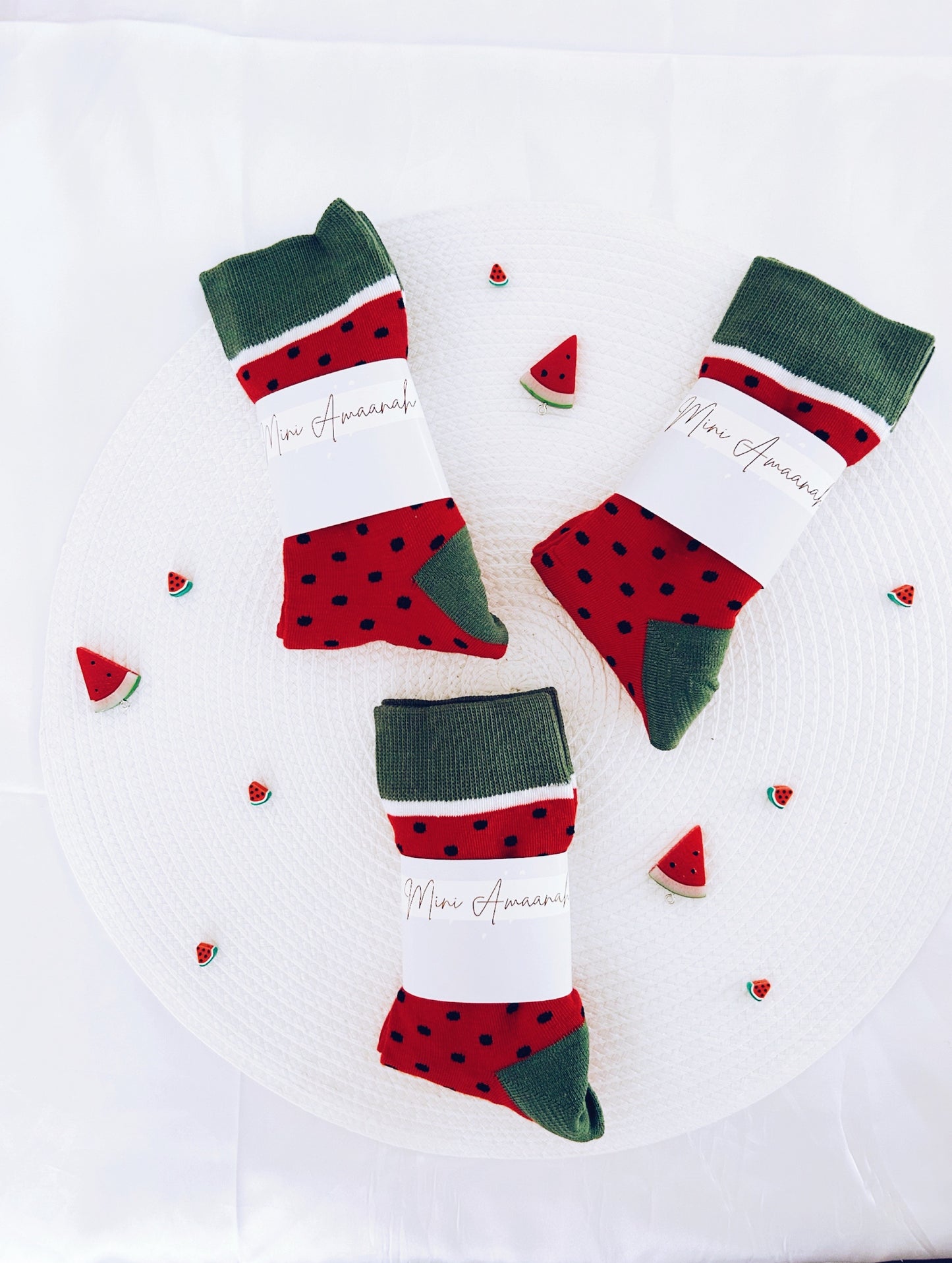 Watermelon pattern solidarity cotton socks