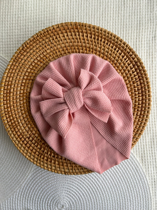 Infant newborn baby girl turban bow hat - pink