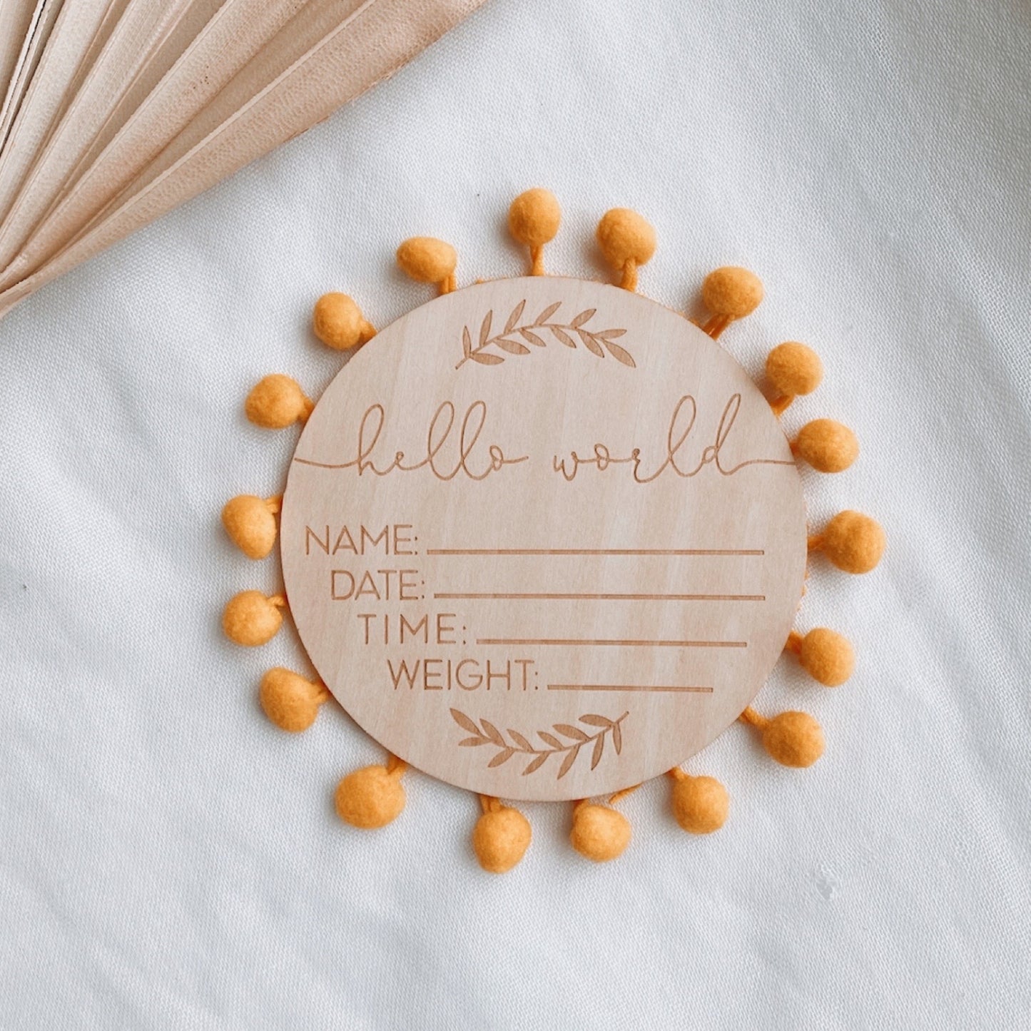 HELLO WORLD NEWBORN ANNOUNCEMENT PLAQUE | POM POM