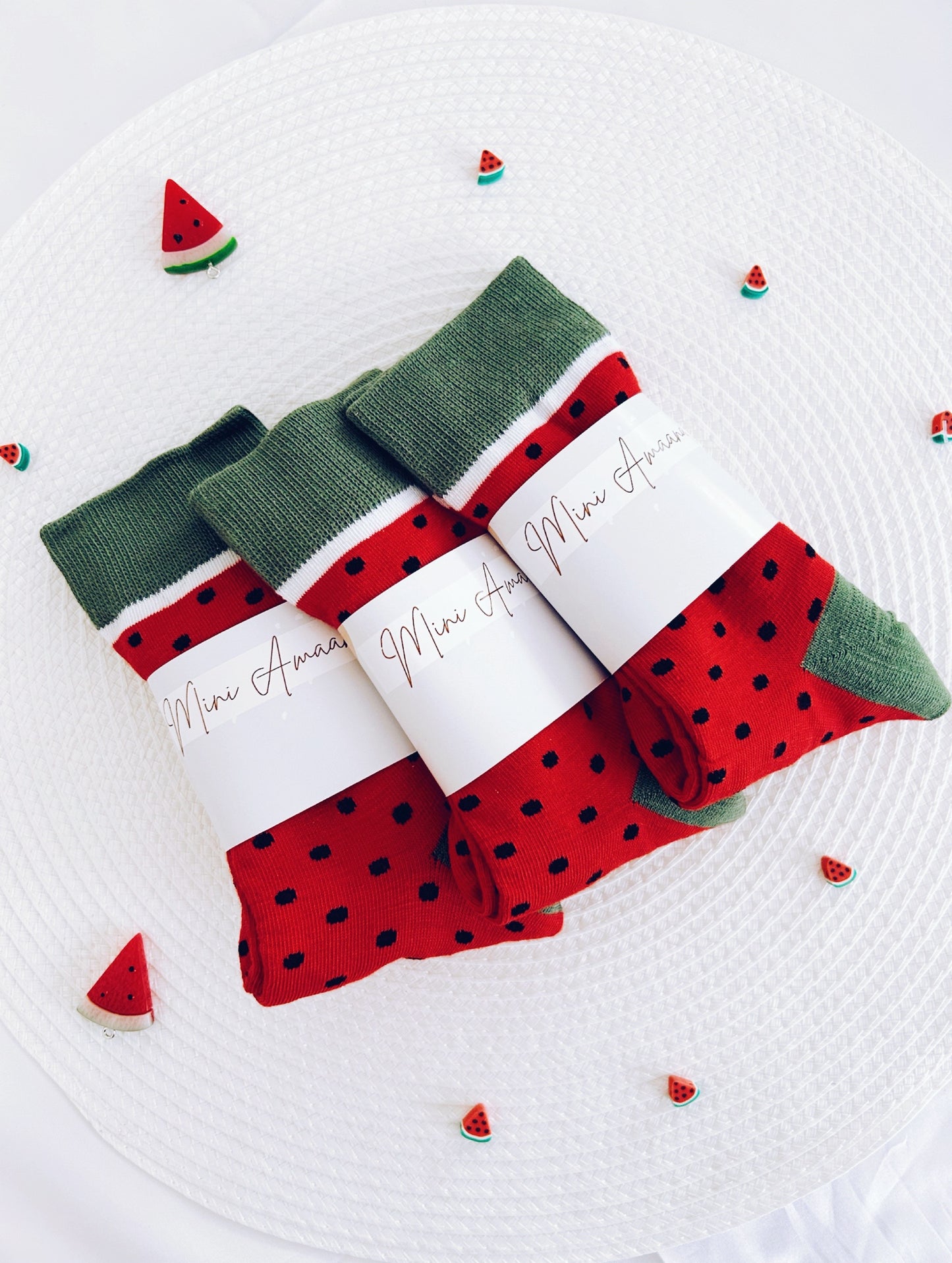 Watermelon pattern solidarity cotton socks