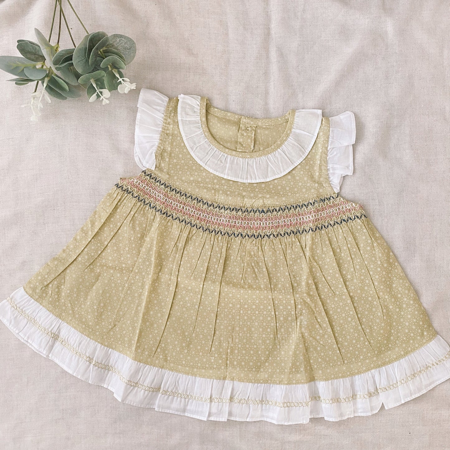 Olive Summer Cotton Baby Girl Dress